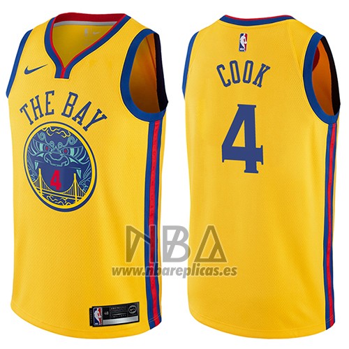 Camiseta Golden State Warriors Quinn Cook NO 4 Ciudad 2017-18 Amarillo